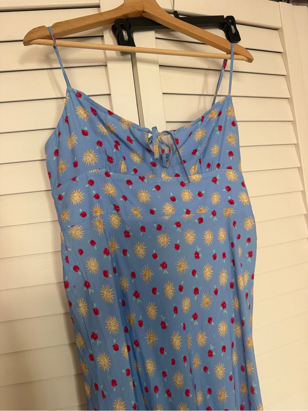 RIXO Light Blue Floral Sunburst Maxi Slip Dress